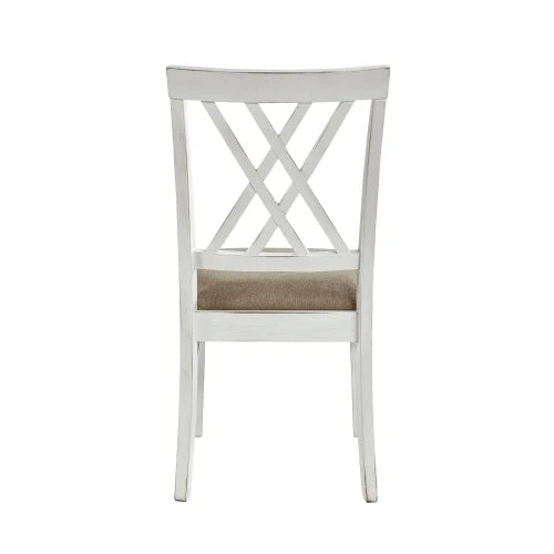 2-Pc Modern White & Oak Decorated Side Chairs