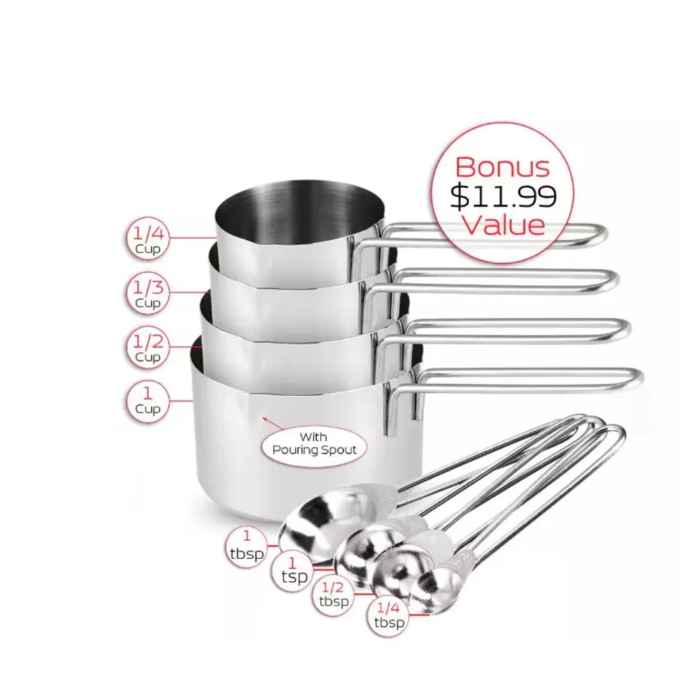 Nesting 14Pc Stainless Steel Mixing Bowl Set W/Measuring Cups
