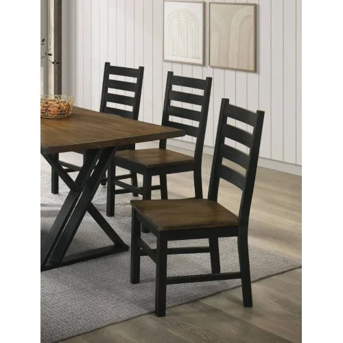 2-Black & Dark Oak Wooden Seats w/Ladder Backs