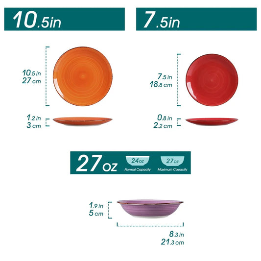 18Pc Colorful Ceramic Dinnerware Set