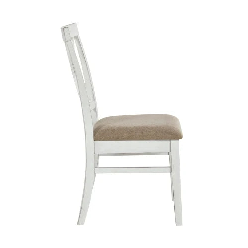 2-Pc Modern White & Oak Decorated Side Chairs