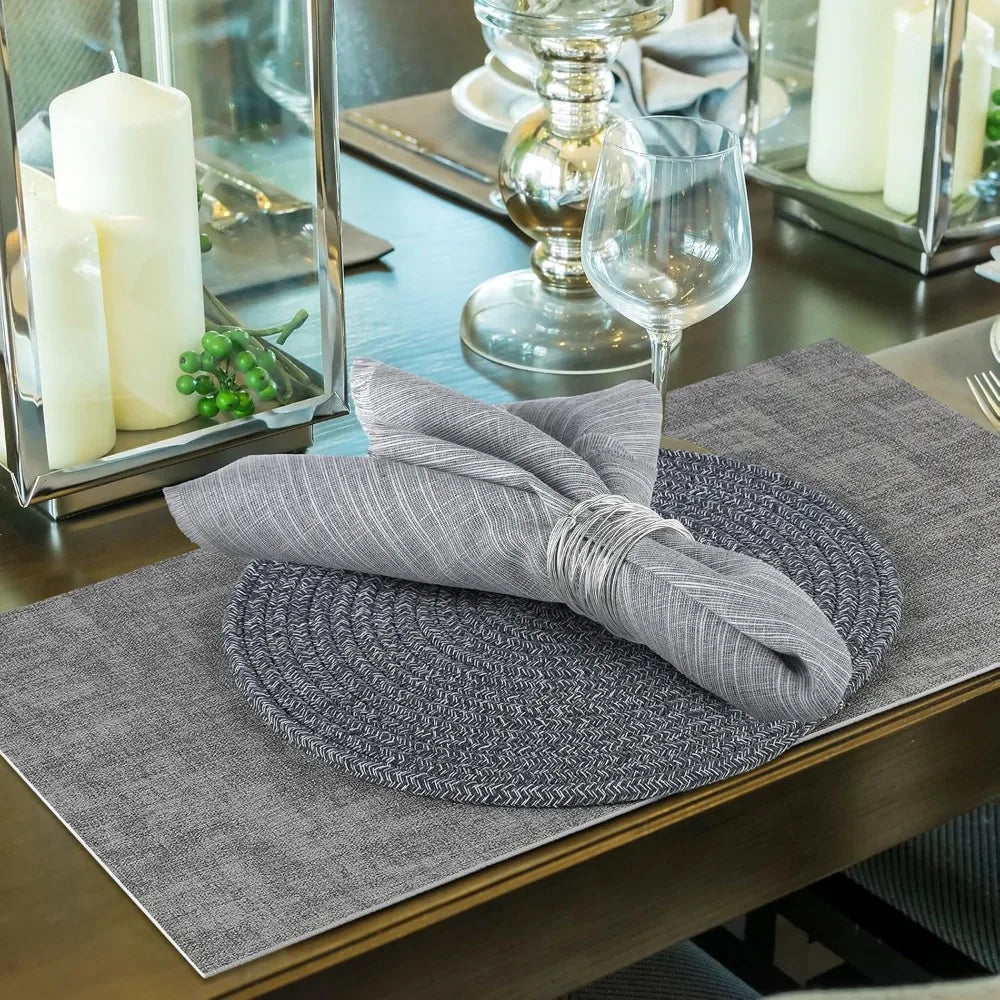 19 Pcs Table Runner Placemat and Napkin Ring Set Modern Woven Macrame Runner with Tassel 11.8 x 106.3'' Round and Rectangle Tab