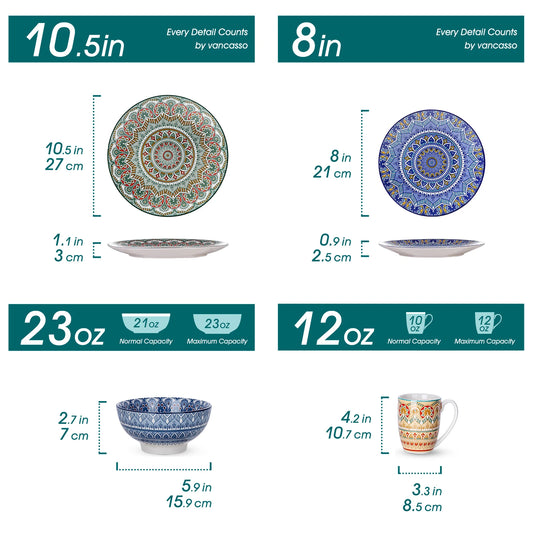 16/32/48-PC Porcelain Dinnerware Set Bohemian Mandala Patterned