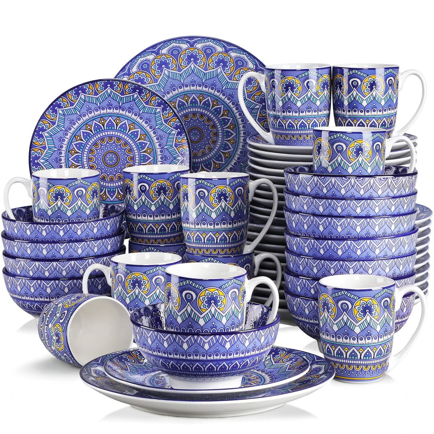 16/32/48-PC Porcelain Dinnerware Set Bohemian Mandala Patterned