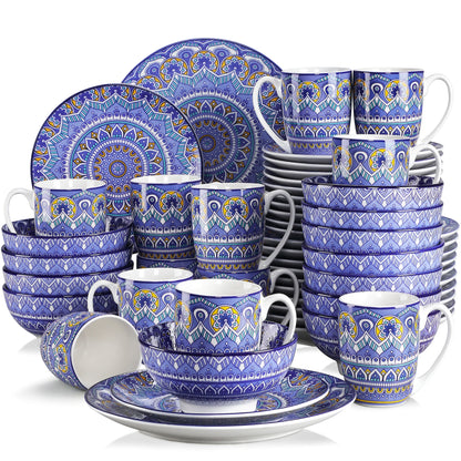 16/32/48-PC Porcelain Dinnerware Set Bohemian Mandala Patterned