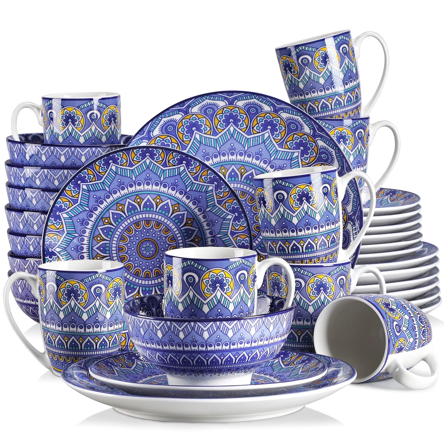 16/32/48-PC Porcelain Dinnerware Set Bohemian Mandala Patterned