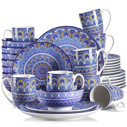 16/32/48-PC Porcelain Dinnerware Set Bohemian Mandala Patterned