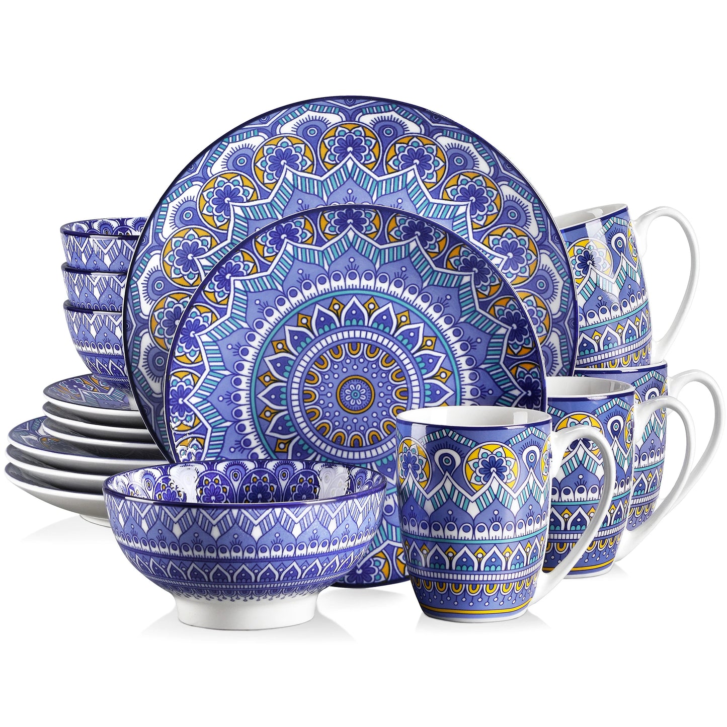 16/32/48-PC Porcelain Dinnerware Set Bohemian Mandala Patterned
