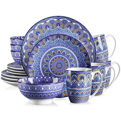 16/32/48-PC Porcelain Dinnerware Set Bohemian Mandala Patterned