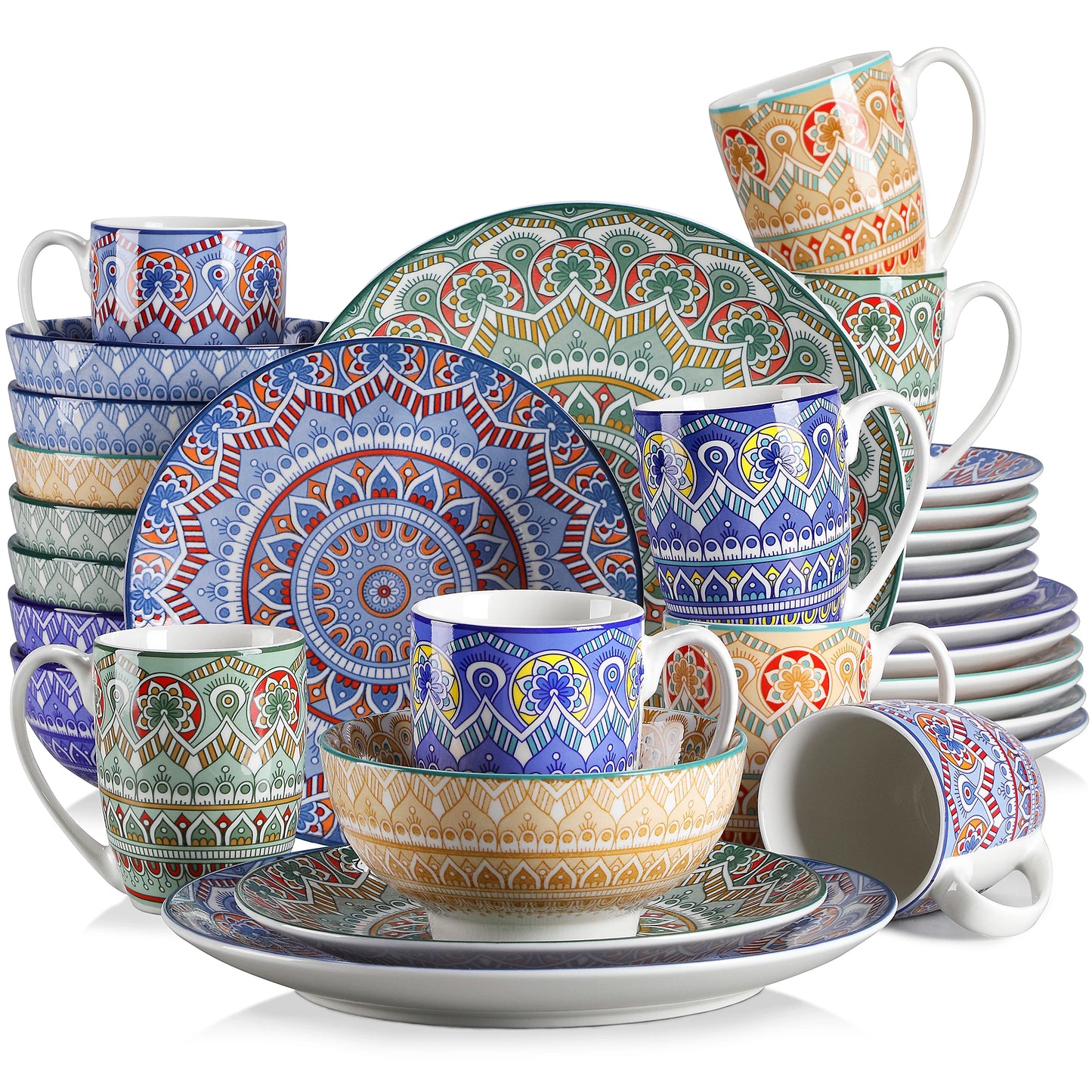 16/32/48-PC Porcelain Dinnerware Set Bohemian Mandala Patterned