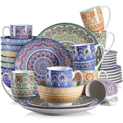 16/32/48-PC Porcelain Dinnerware Set Bohemian Mandala Patterned