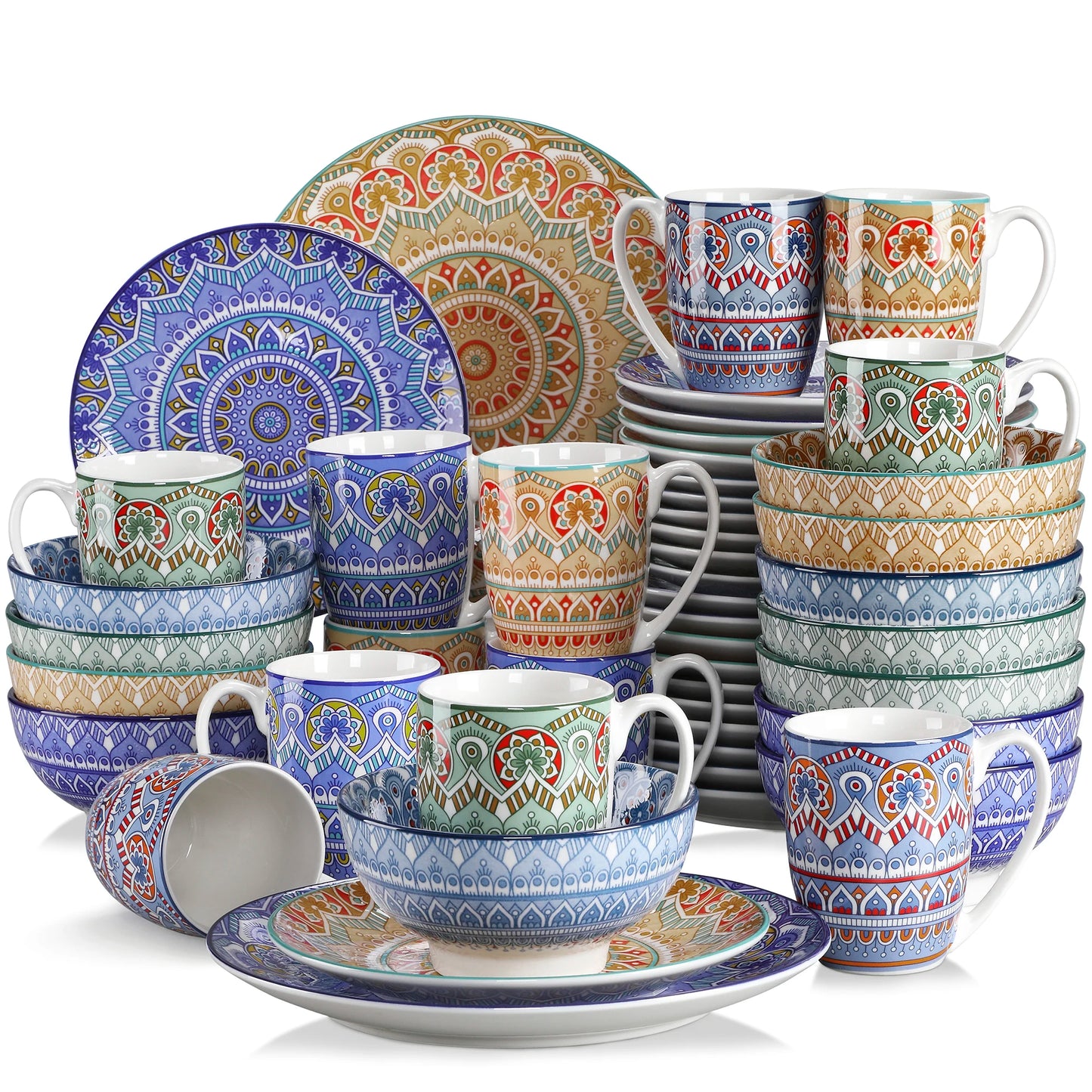 16/32/48-PC Porcelain Dinnerware Set Bohemian Mandala Patterned