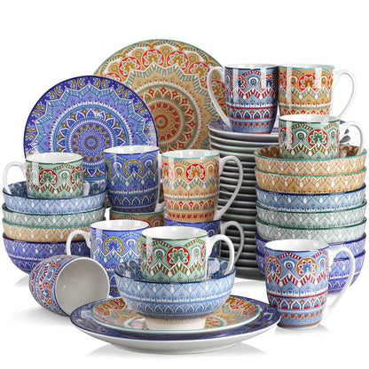 16/32/48-PC Porcelain Dinnerware Set Bohemian Mandala Patterned