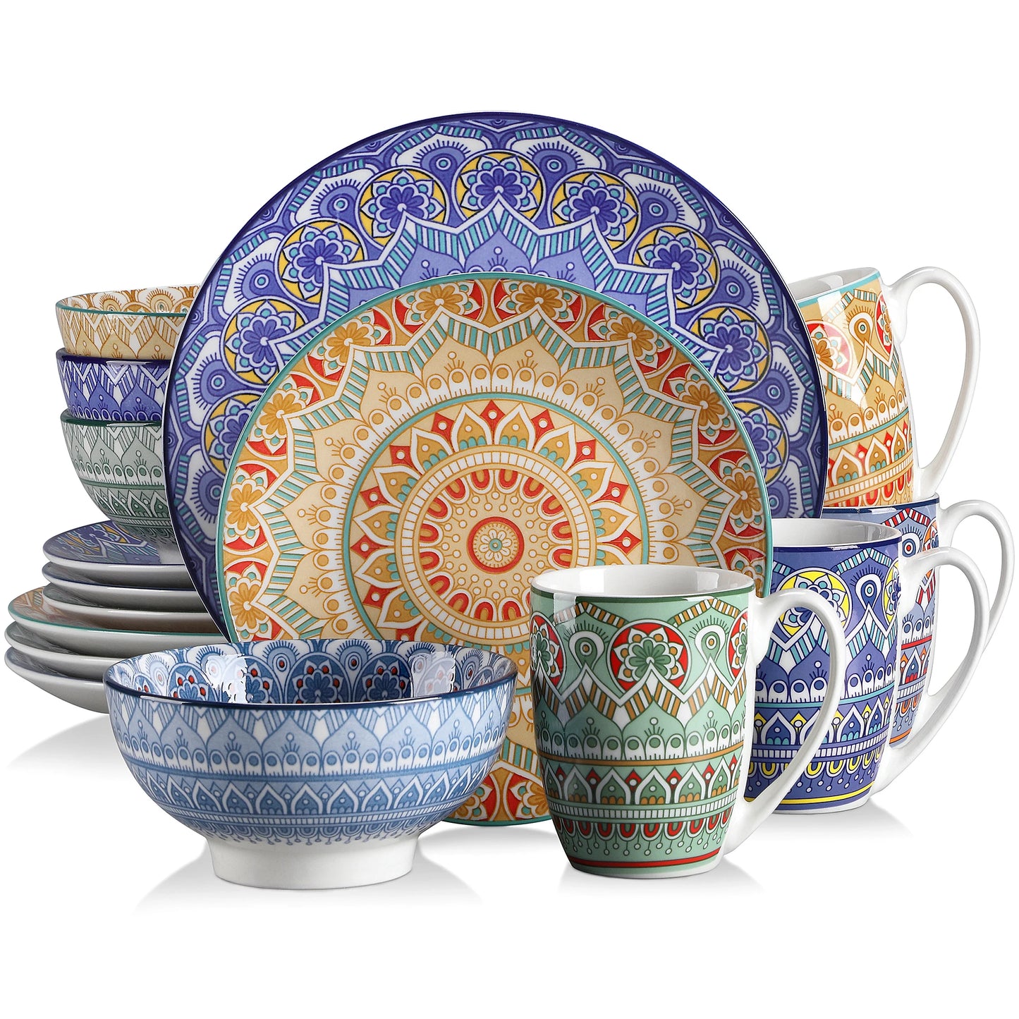 16/32/48-PC Porcelain Dinnerware Set Bohemian Mandala Patterned