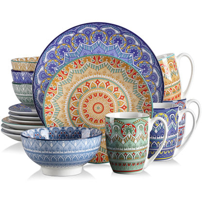 16/32/48-PC Porcelain Dinnerware Set Bohemian Mandala Patterned