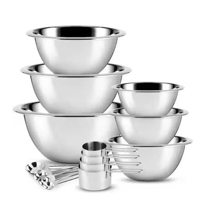 Nesting 14Pc Stainless Steel Mixing Bowl Set W/Measuring Cups