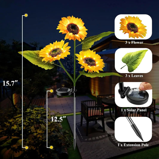 2Pack 3-Head Realistic Sunflower Garden Solar Lights