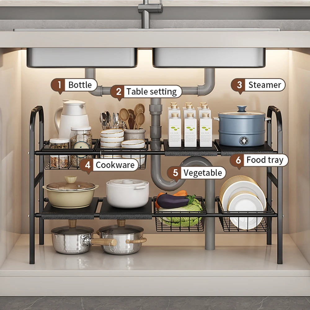 Multi-Use Expandable Storage Rack With Removable Baskets