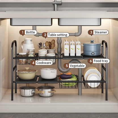 Multi-Use Expandable Storage Rack With Removable Baskets