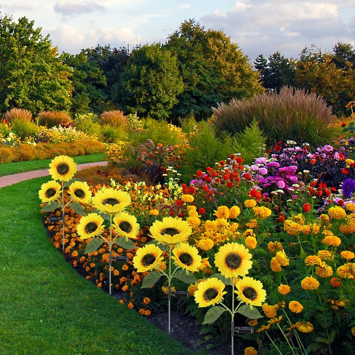 2Pack 3-Head Realistic Sunflower Garden Solar Lights