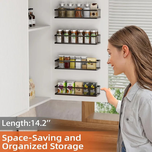 4 Pack Pantry Door Organizer/Hanging Storage Baskets w/Wall Mount