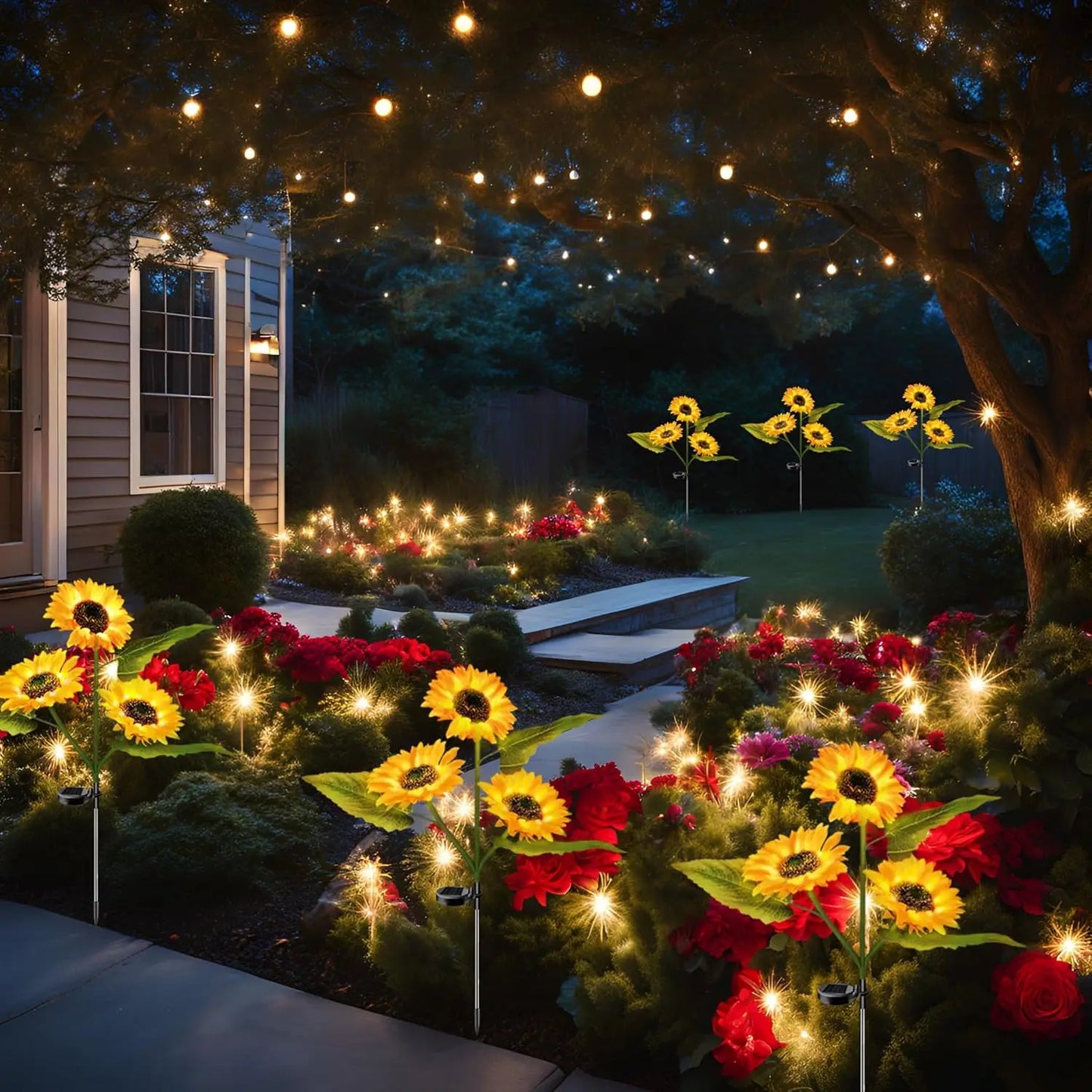 2Pack 3-Head Realistic Sunflower Garden Solar Lights