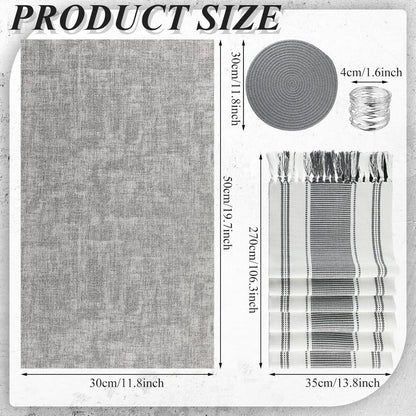 19 Pcs Table Runner Placemat and Napkin Ring Set Modern Woven Macrame Runner with Tassel 11.8 x 106.3'' Round and Rectangle Tab