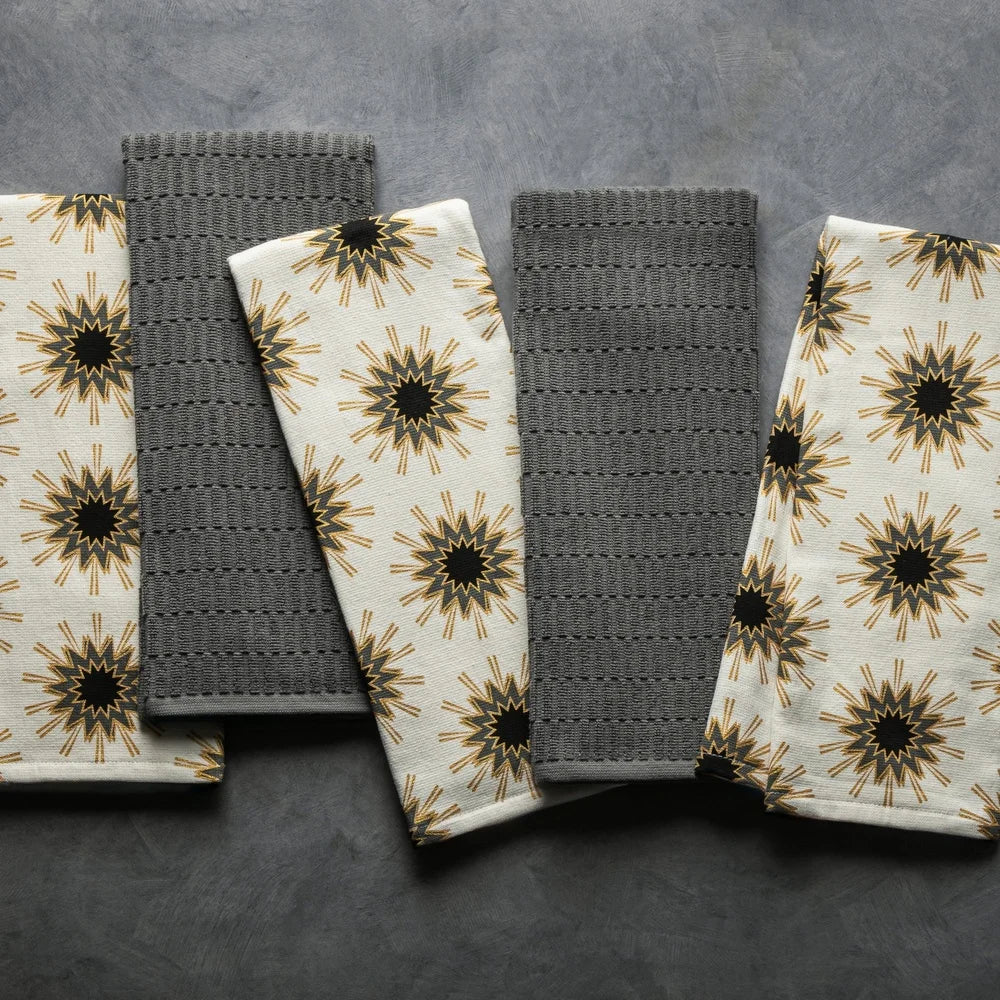 5-Pk Kitchen Towels Starburst Design