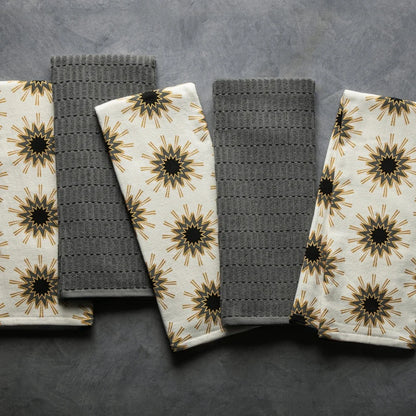 5-Pk Kitchen Towels Starburst Design