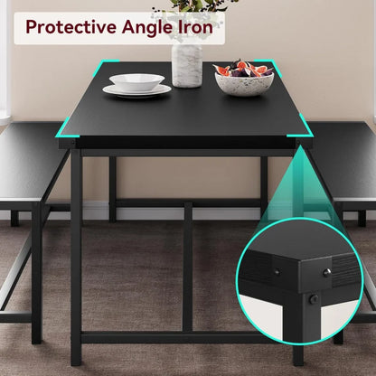Rectangular Dining Room Table Set w/2 Metal Wood Benches