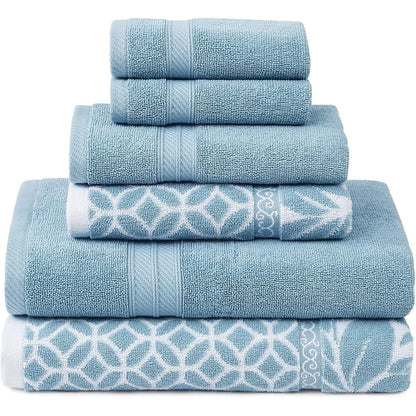 6-Pc Reversible Yarn Dyed Jacquard Trefoil Filigree Bath Set