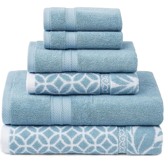 6-Pc Reversible Yarn Dyed Jacquard Trefoil Filigree Bath Set