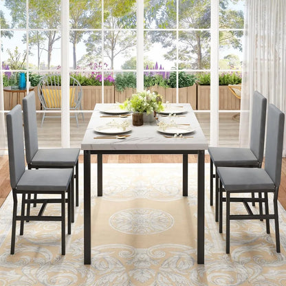 5-Piece Dining Table with Faux Marble Top & Velvet Chairs