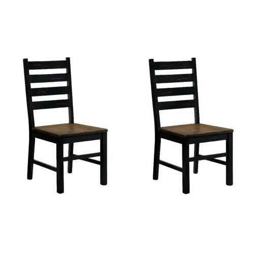 2-Black & Dark Oak Wooden Seats w/Ladder Backs