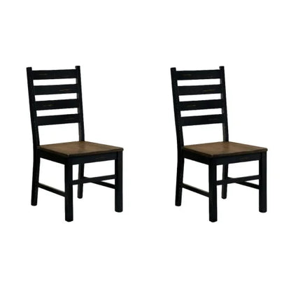 2-Black & Dark Oak Wooden Seats w/Ladder Backs