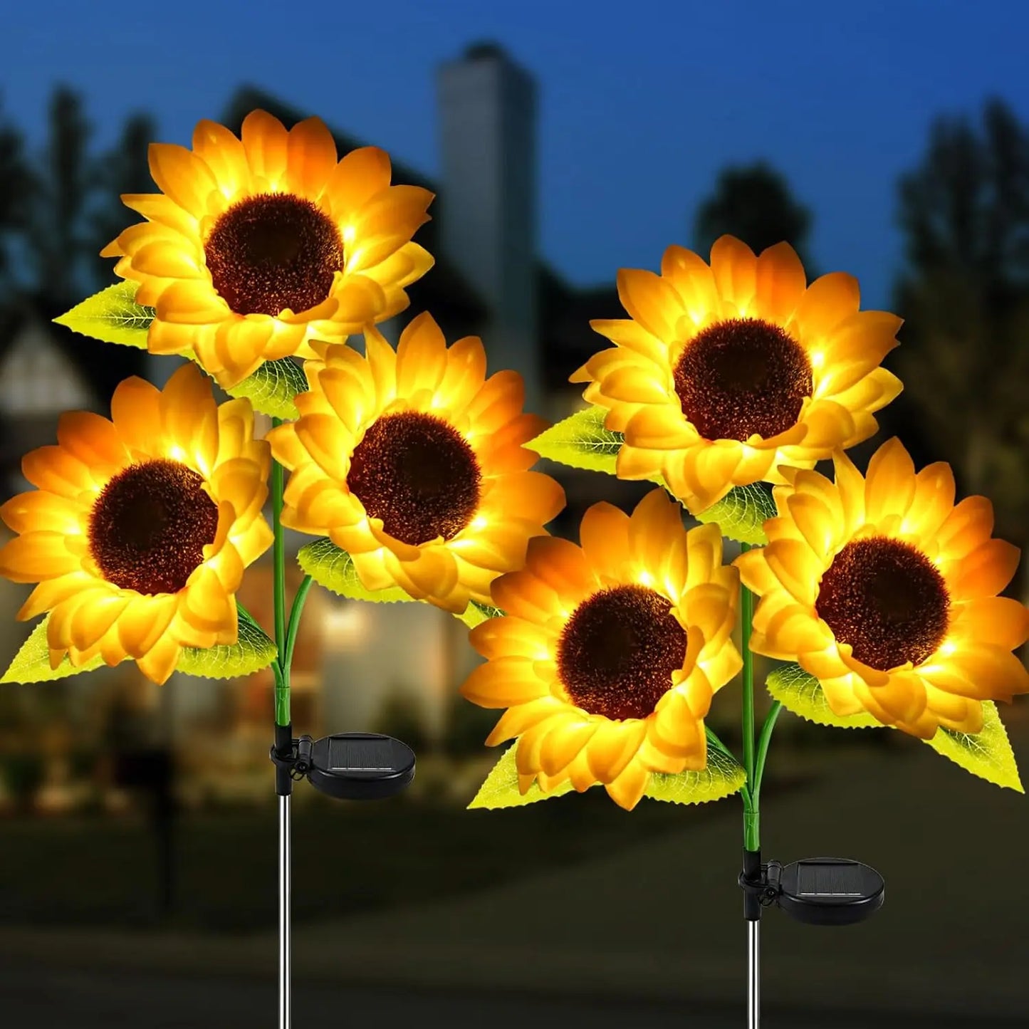 2Pack 3-Head Realistic Sunflower Garden Solar Lights