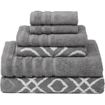 6-Pc Soft Jacquard Elegant Bathroom Towels