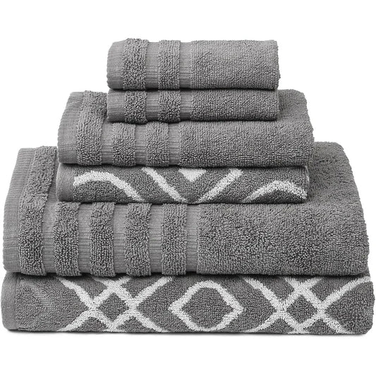6-Pc Soft Jacquard Elegant Bathroom Towels