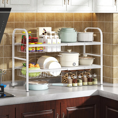 Multi-Use Expandable Storage Rack With Removable Baskets