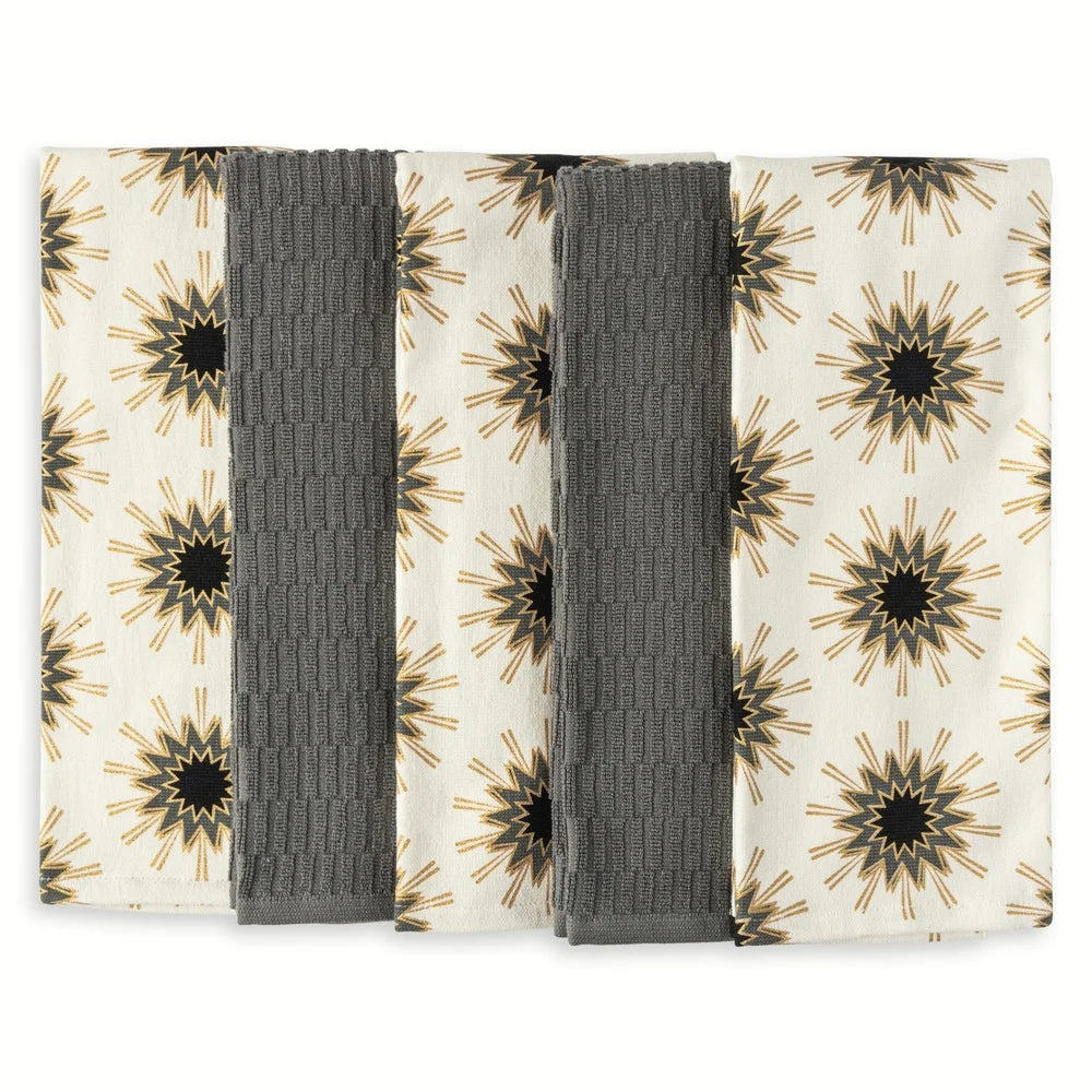 5-Pk Kitchen Towels Starburst Design