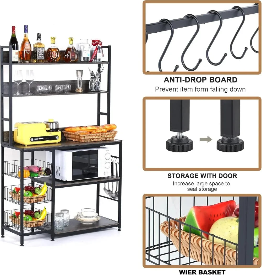 Kitchen Bakers Rack with Microwave Shelf