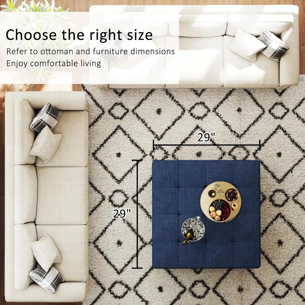 Linen Textured Square Ottoman/Coffee Table