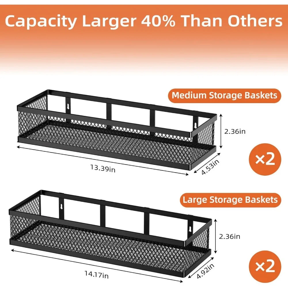 4 Pack Pantry Door Organizer/Hanging Storage Baskets w/Wall Mount