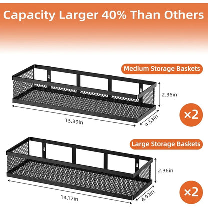 4 Pack Pantry Door Organizer/Hanging Storage Baskets w/Wall Mount
