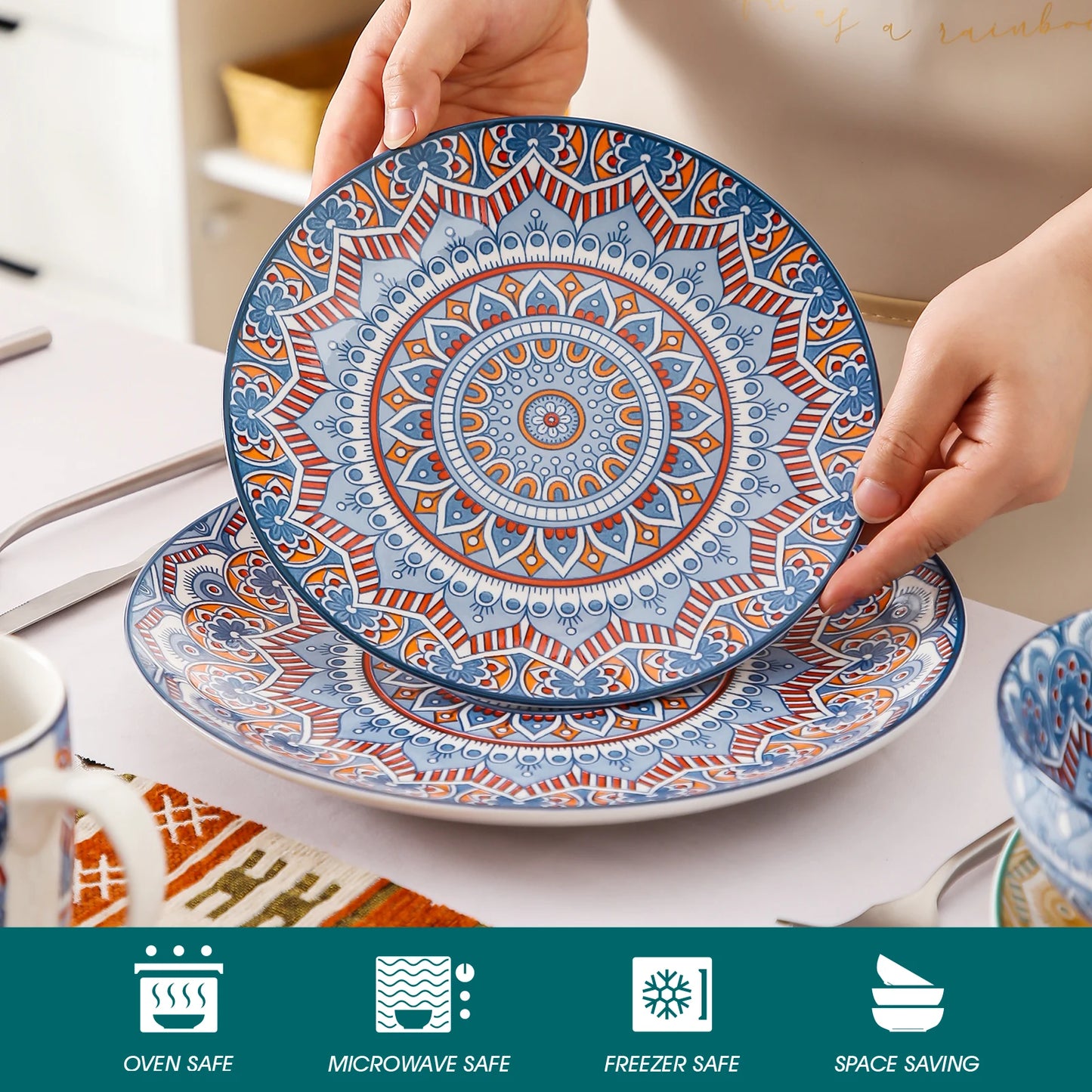 16/32/48-PC Porcelain Dinnerware Set Bohemian Mandala Patterned