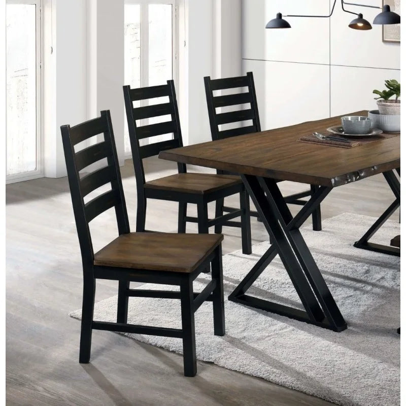 2-Black & Dark Oak Wooden Seats w/Ladder Backs