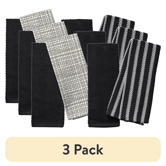 3-Pk Black Gold Kitchen Towels