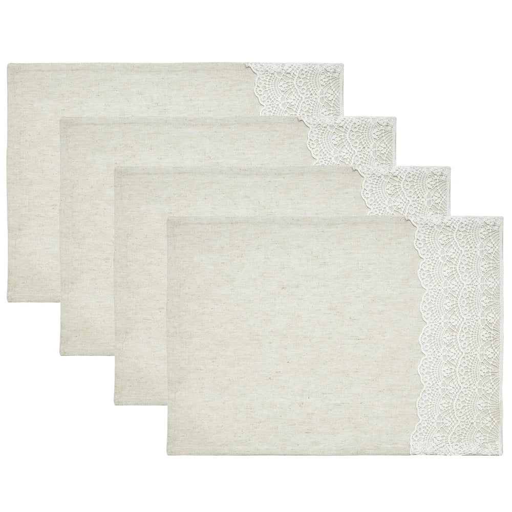 4-Pc Lace Cotton Linen Placemats