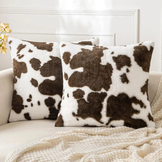 Pair of Luxury Cowhide Decorative Throw Pillow Covers