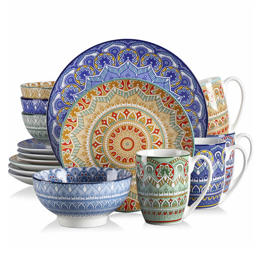 16/32/48-PC Porcelain Dinnerware Set Bohemian Mandala Patterned